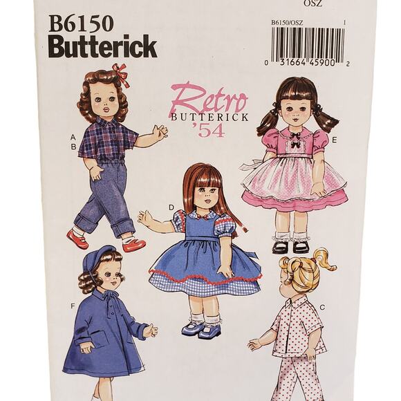 Butterick 18 Doll Clothes Sewing Pattern B6150 Retro 50s Doll Clothes UNCUT - Picture 1 of 6